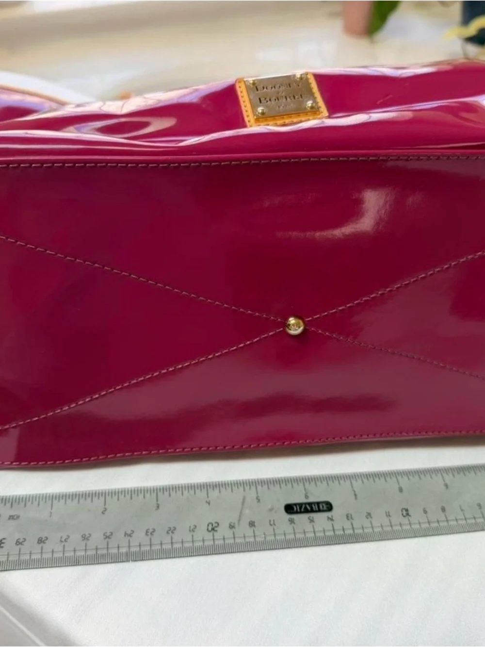 Dooney & Bourke Glossy fuchsia Patent Tote with Tan Trim